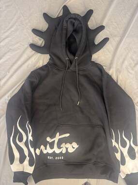 Nitro Dragon Spikes Hoodie Size L Black Flame Print
